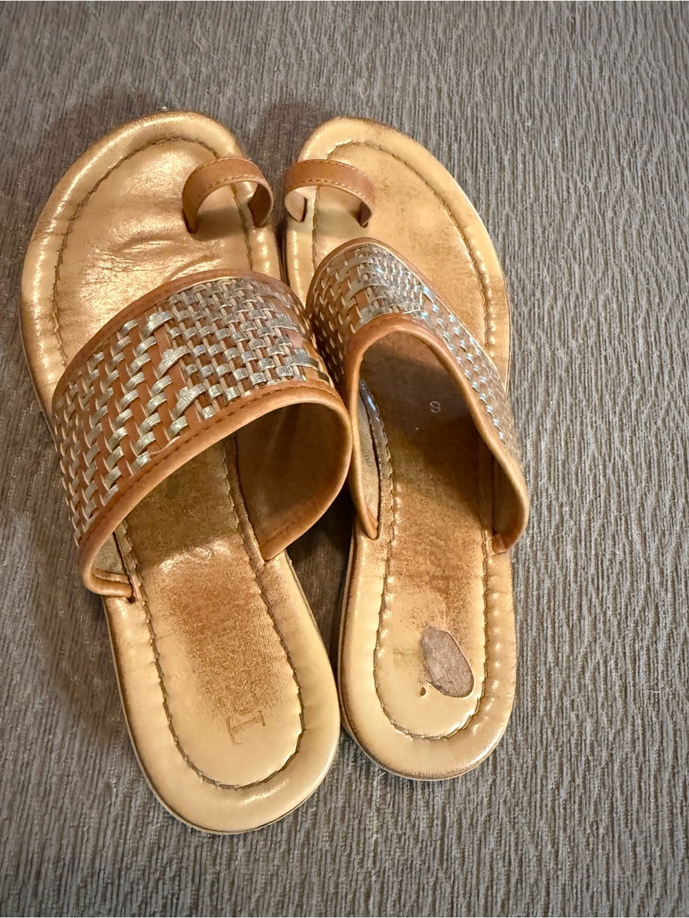 Women's Tan Metallic Woven Slide Sandals